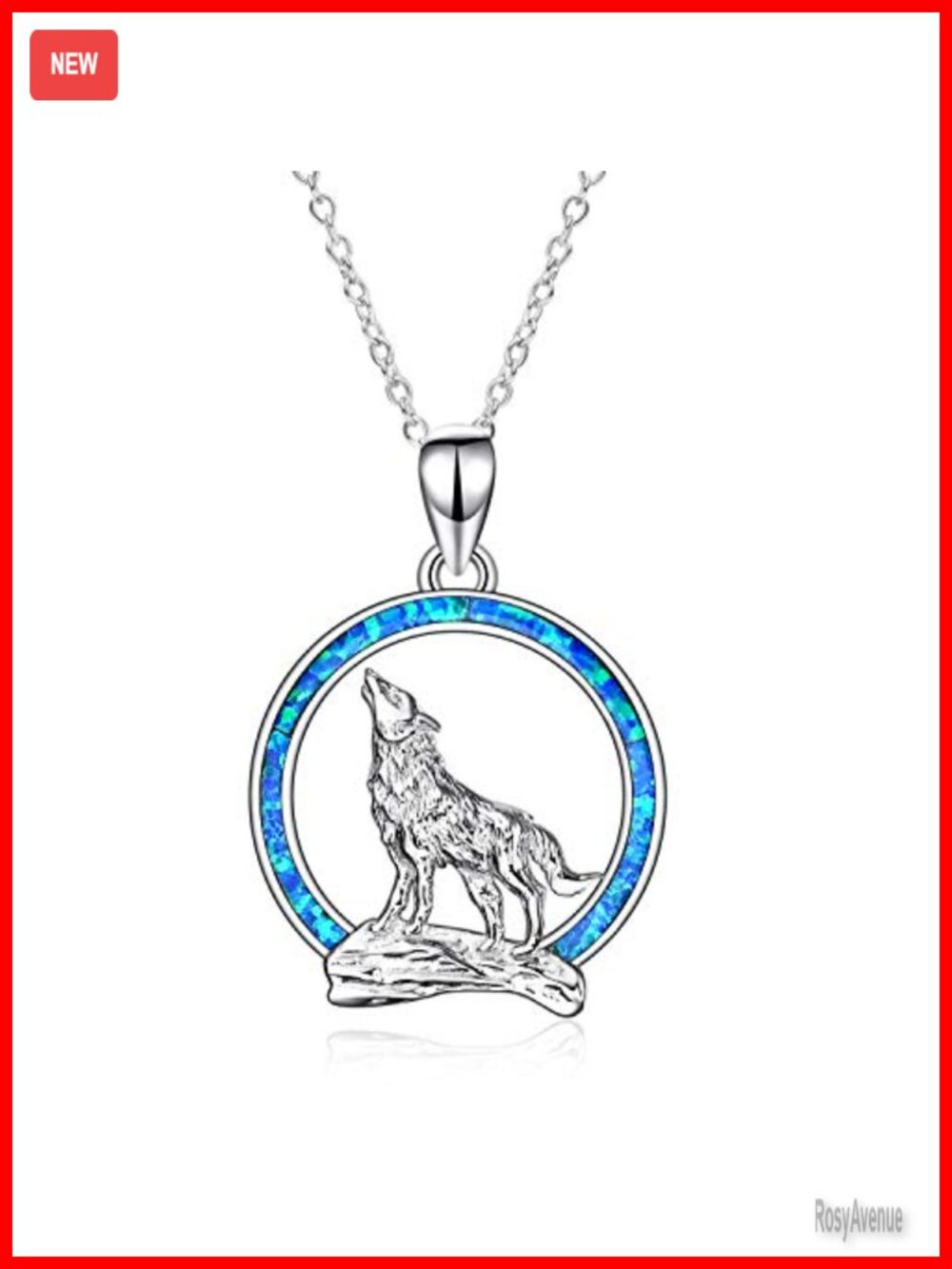 Sterling Silver Opal Wolf Moon Pendant Necklace Gift for Her 18+2 Cable Chain
